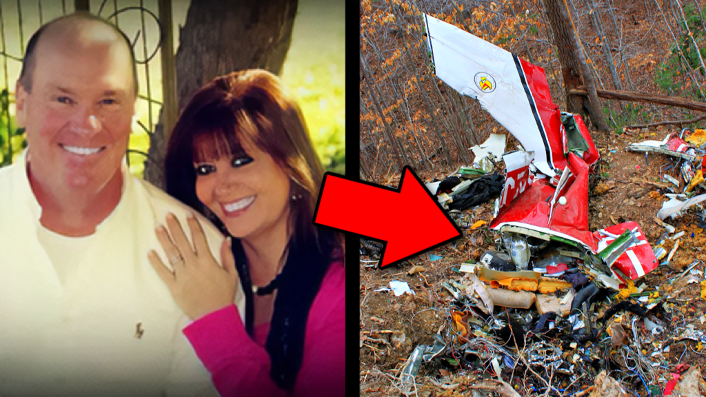 A pilot and his wife are pictured next to the wreckage of a Cessna 210 airplane that they crashed in and died.