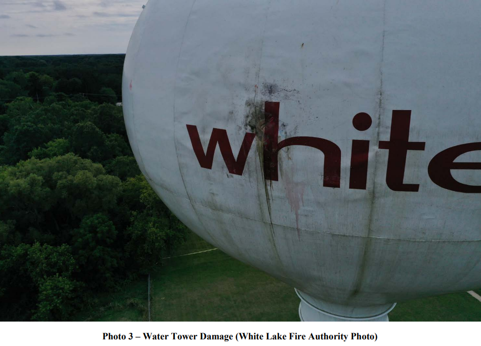 Water Tower damaged by N9492U